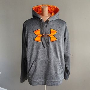 Under Armour Orange & Gray Logo  Graphic Hoodie Sz M
